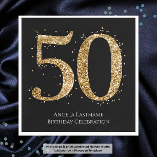50歳の誕生日お祝い 高級ゴールドラメ スタンダードカクテルナプキン