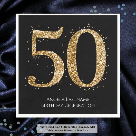 50歳の誕生日お祝い 高級ゴールドラメ スタンダードカクテルナプキン