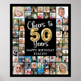 50歳の誕生日お祝い 57枚フォトコラージュ Cheers to 50 Years ポスター
