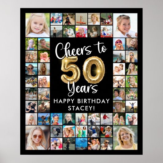 50歳の誕生日お祝い 57枚フォトコラージュ Cheers to 50 Years ポスター (正面)