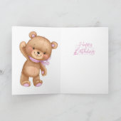 50歳の誕生日かわいいピンクのバルーン女の子テディカード カード (内部)