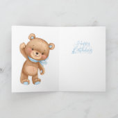 50歳の誕生日かわいいブルーバルーン男の子テディカード カード (内部)