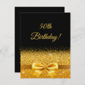 50歳の誕生日と黒の金ゴールド弓の招待状 ポストカード (正面/裏面)