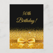 50歳の誕生日と黒の金ゴールド弓の招待状 ポストカード (正面)