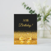 50歳の誕生日と黒の金ゴールド弓の招待状 ポストカード (スタンド正面)