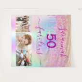 50歳の誕生日におしゃれなピンクとパープルのグリッター写真 タペストリー (正面(横))