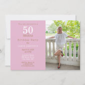 50歳の誕生日におしゃれなピンクの写真パーティー 招待状 (正面)