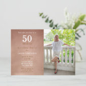 50歳の誕生日におしゃれなローズゴールドの招待状 招待状 (スタンド正面)