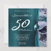 50歳の誕生日におしゃれな海の青とターコイズの瑪瑙デザイン 招待状 (正面)