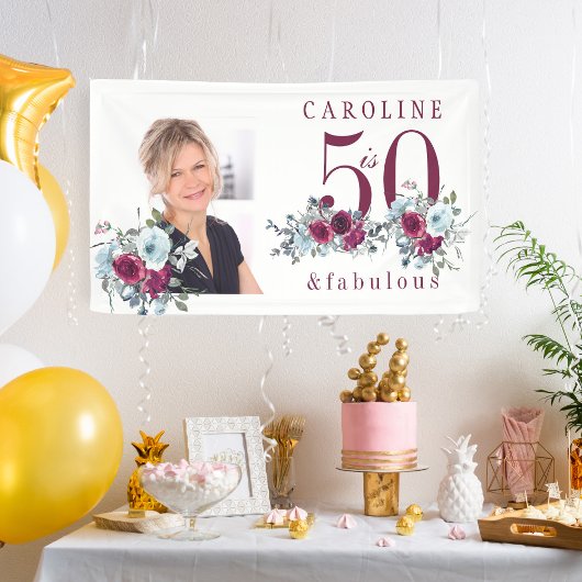 50歳の誕生日におしゃれな花の写真パーティー 横断幕