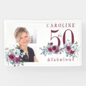 50歳の誕生日におしゃれな花の写真パーティー 横断幕 (横)
