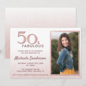 50歳の誕生日におすすめのローズゴールドグリッターエレガントデザイン 招待状 (正面/裏面)