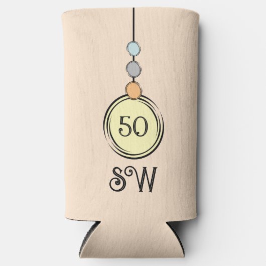 50歳の誕生日にイニシャルを追加任意の年齢イエローオレンジ スリム缶クーラー (正面)