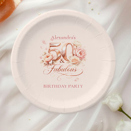 50歳の誕生日に優雅なフラワーデザイン ペーパープレート