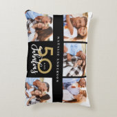 50歳の誕生日に良い金ゴールド·ブラック·フォト·コラージュ·チャックa アクセントクッション (裏面(縦))