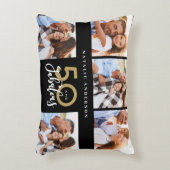50歳の誕生日に良い金ゴールド·ブラック·フォト·コラージュ·チャックa アクセントクッション (正面(垂直))