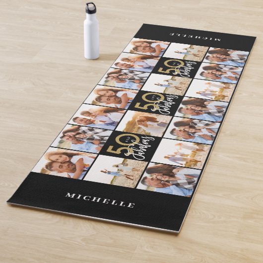 50歳の誕生日に良い金ゴールド·ブラック·フォト·コラージュ ヨガマット (インサイチュ)