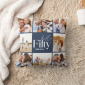 50歳の誕生日のネイビーモダンフォトコラージュシンプル クッション (ブランケット)