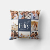 50歳の誕生日のネイビーモダンフォトコラージュシンプル クッション (裏面)