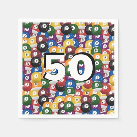 50歳の誕生日のビリヤード・ボール スタンダードカクテルナプキン (正面)