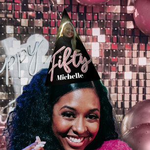 50歳の誕生日の写真パーソナライズされたグリッターピンクの名前 パーティーハット