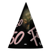 50歳の誕生日の写真パーソナライズされたグリッターピンクの名前 パーティーハット (左)