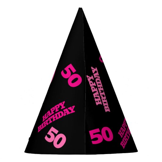 50歳の誕生日の写真パーソナライズされたピンク色の黒 パーティーハット (裏面)