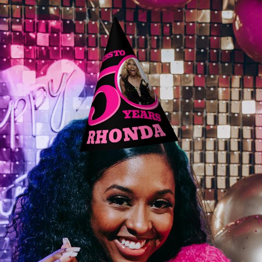 50歳の誕生日の写真パーソナライズされたピンク色の黒 パーティーハット