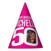 50歳の誕生日の写真ホイパーソナライズされたトホットピンク パーティーハット (正面)