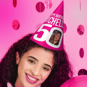 50歳の誕生日の写真ホイパーソナライズされたトホットピンク パーティーハット