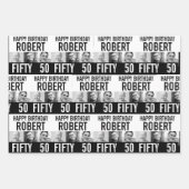 50歳の誕生日の写真モノラル白黒 ラッピングペーパーシート (正面)