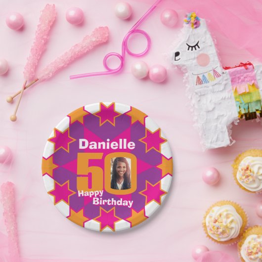 50歳の誕生日の写真名ピンクスター紙プレート ペーパープレート (パーティー)