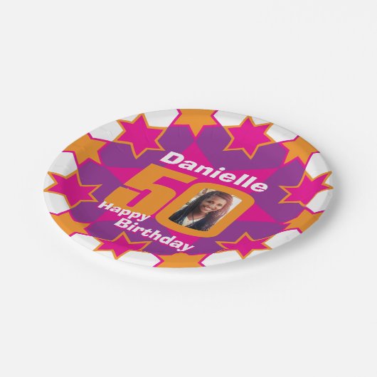 50歳の誕生日の写真名ピンクスター紙プレート ペーパープレート (アングル)