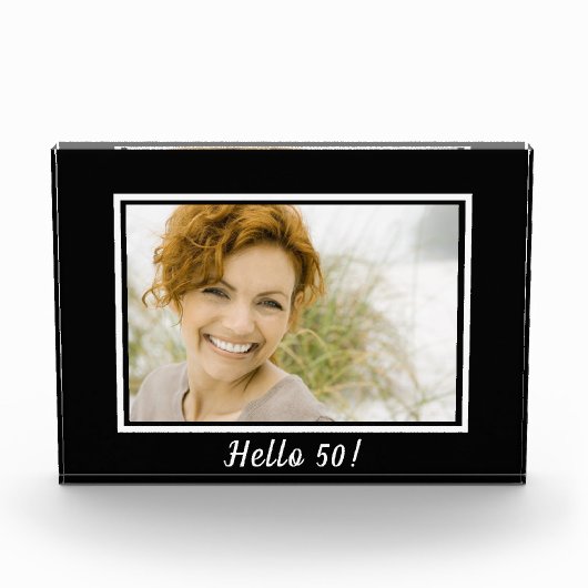 50歳の誕生日の写真白黒 フォトブロック (正面)