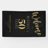 50歳の誕生日の名前パーソナライズされた黒金ゴールド 横断幕 (横)