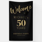 50歳の誕生日の名前パーソナライズされた黒金ゴールド 横断幕 (縦)