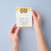 50歳の誕生日の白い金ゴールドグリッター予算 チラシ (手)