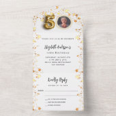 50歳の誕生日の白い金ゴールド星写真パーティーRSVP オールインワン招待状 (内側)