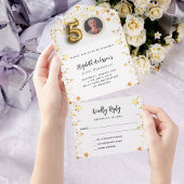 50歳の誕生日の白い金ゴールド星写真パーティーRSVP オールインワン招待状