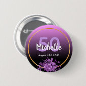 50歳の誕生日の紫と黒のグラデーションと金ゴールド 缶バッジ (正面&裏面)
