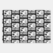 50歳の誕生日の赤い白のルック50カスタムの写真の名前 ラッピングペーパーシート (正面2)