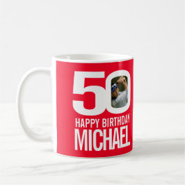 50歳の誕生日の赤い白カスタムい写真名 コーヒーマグカップ