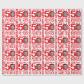 50歳の誕生日の赤の白のルック50カスタムの写真名 ラッピングペーパー (フラット)