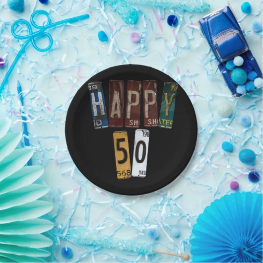 50歳の誕生日の錆びたライセンスプレート ペーパープレート (パーティー)