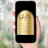 50歳の誕生日の黒い金ゴールドのアーチスクリプトエレガント 招待状