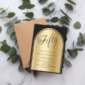 50歳の誕生日の黒い金ゴールドのアーチスクリプトエレガント 招待状