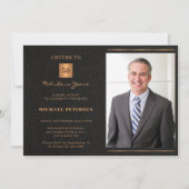 50歳の誕生日の黒い金ゴールドエレガントカスタム写真 招待状 (正面)