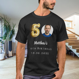 50歳の誕生日の黒い金ゴールド写真 Tシャツ