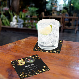 50歳の誕生日の黒い金ゴールド星写真 スクエアペーパーコースター