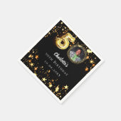 50歳の誕生日の黒い金ゴールド星写真 スタンダードカクテルナプキン (角)